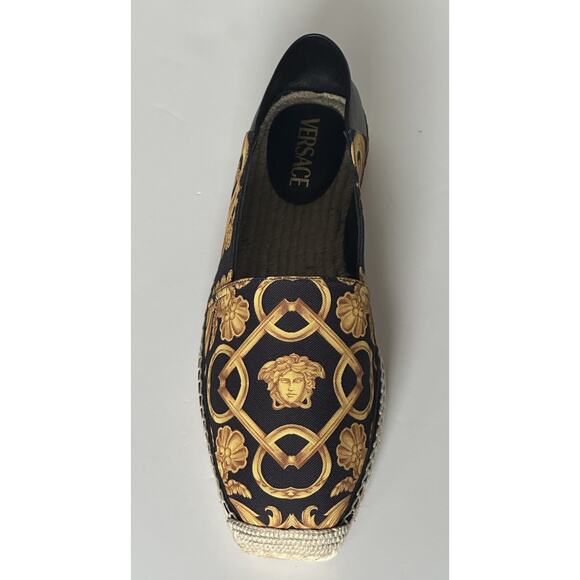 VERSACE Barocco Print Gold/Black Canvas Espadrilles 11.5 US 1014774 NIB $700 - Picture 8 of 16